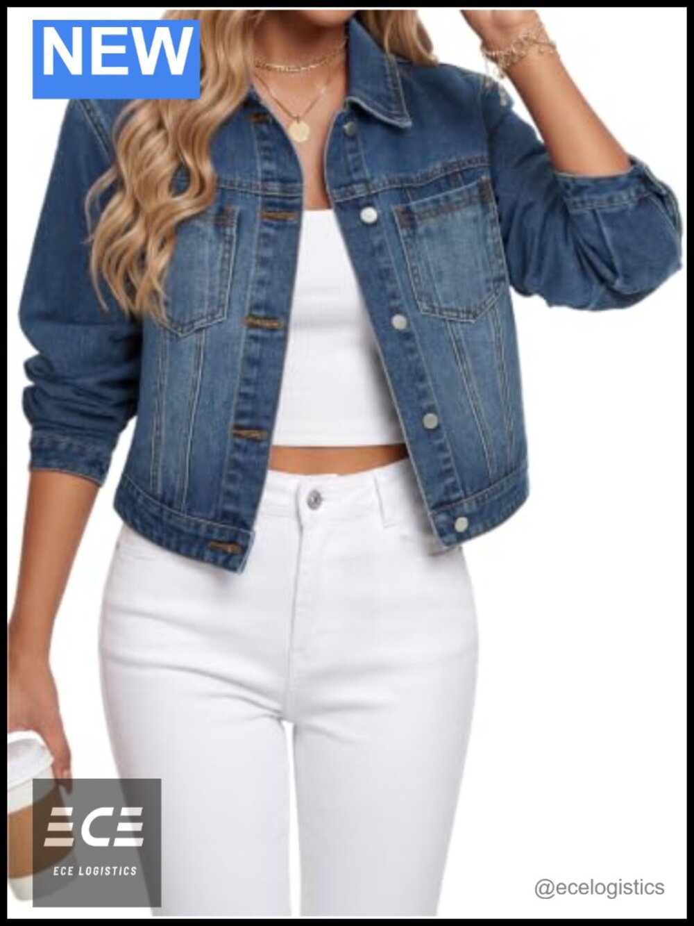 Cropped Denim Jacket Button Down Jean Jacket Cotton Blend Casual